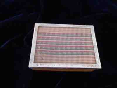 Vintage PERUVIAN WOOD BOX with ANCIENT Inca FABRIC in STERLING SILVER LID Peru