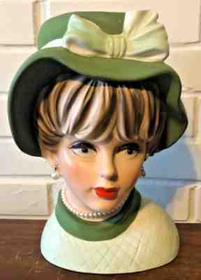Vintage NAPCOWARE Lady Headvase NAPCO C7498 Green Hat Bow Large