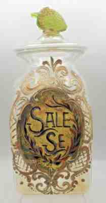 Large 19th C. Italian Hand Blown Glass Apothecary Salt Jar & Lid w/ Fruit Finial