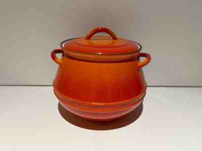 Vintage Descoware Made In Belgium Flame Red Bean Pot Enamel w Lid 3qt EXCELLENT+