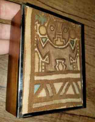 VTG Peruvian Wood box w/ Ancient Inca Fabric Sterling Silver wrapped Lid Peru