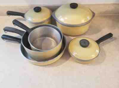 Vintage Set of 9 Aluminum Pots Pans Dutch Oven Lids by CLUB Harvest Gold
