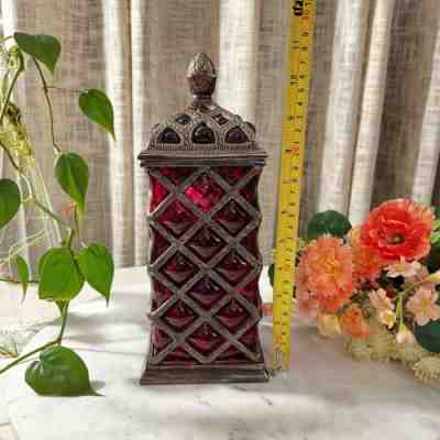 Brass and Glass Art Deco Latticework Box With Lid | Apothecary Box | India Made