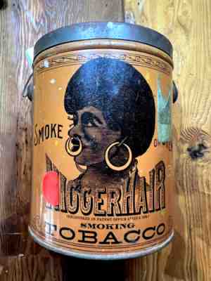 EMPTY Vintage Antique Bigger Hair Tobacco Tin Original Lid & Bail RARE EMPTY !