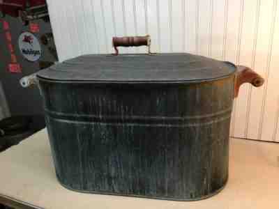Vintage Revere Copper Boiler Wash Tub Wooden Brass and Wood Handles with Lid