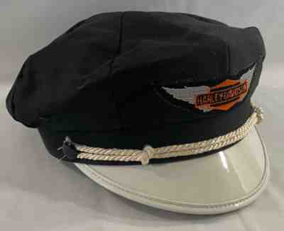 Vintage Harley Davidson Leather Motorcycle Captain Biker Hat Black Size 7 1/2