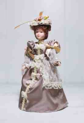 Vintage Artisan Dollhouse Miniature Porcelain Victorian Lady Doll Silk Gown 1:12