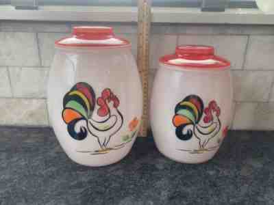 2 Vintage Bartlett Collins Proud Rooster Cookie Jars, MCM Canister Set