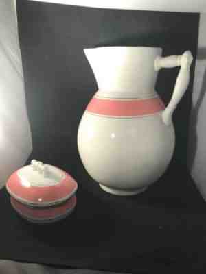 Antique 1882-1895 T.P.C.Co. Chamber Set Soap Dish Lid & Water Pitcher Dresden