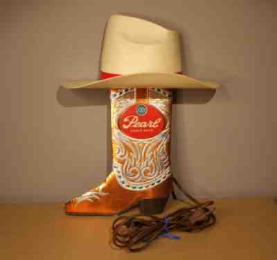 Vintage Rare Pearl Beer Cowboy Boot & Hat Lighted Sign San Antonio, Texas