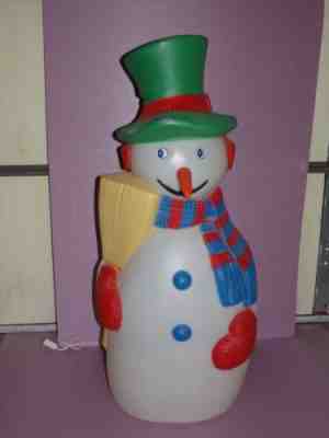 Vintage 1988 TPI 41 in Blow Mold Plastic Snowman Carrot Nose Hat Broom w Light