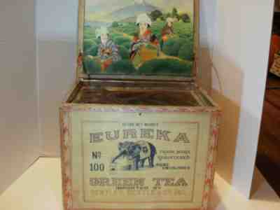 Antique Eureka Japanese Green Tea Crate With Lid and Window Great Shape