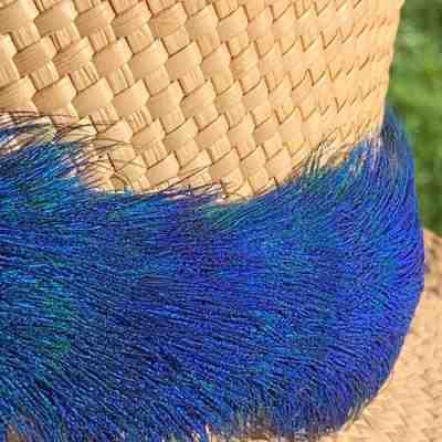 Hawaiian Hat Lei PEACOCK CHEST FEATHER LEI Hat Band, vintage