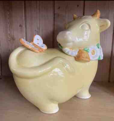 Metlox Poppytrail Cookie Jar Yellow Daisy Cow & Butterfly Vintage Excellent