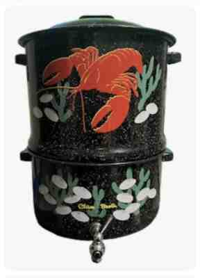 Vtg LOBSTER POT ð?¦? Speckle Double Steam Seafood Clam Boil Crawfish Broth SPIGOT