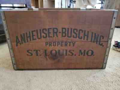 Vintage ANHEUSER BUSCH Budweiser Beer Wooden Box Crate Case With Hinged Lid