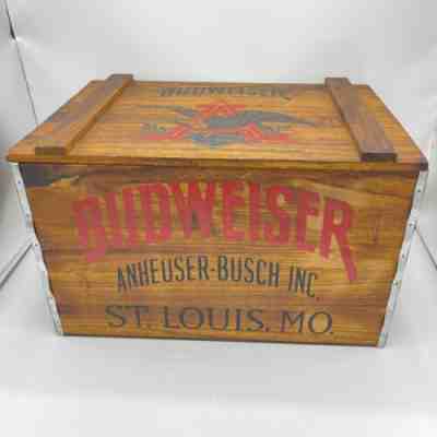 Vtg ANHEUSER BUSCH "Since 1876" Budweiser Beer Wooden Box Crate Case Hinged Lid