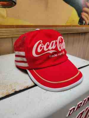 Vintage Red COCA COLA Triple Stripe Mesh Snapback Trucker Baseball Cap Hat