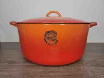 VTG DESCOWARE Orange Flame Enameled Cast Iron Dutch Oven Belgium 8 Qt FE 16 2-H