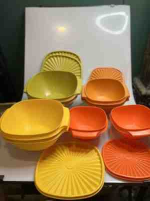 8 Vintage Tupperware Servalier Bowls Harvest Colors Gold 836 838 840 858