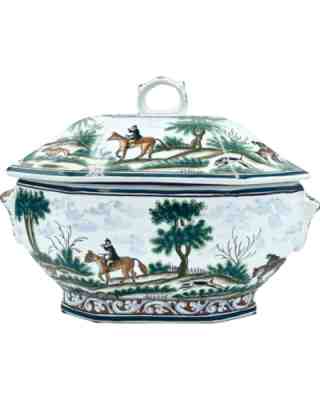 Vintage Bergdorf Goodman C.E. Corey Pottery Equestrian Soup Tureen Covered Dish