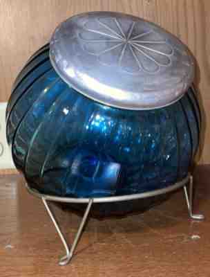 Antique Sneath Peacock Blue Sugar Tin Lid Stand Hoosier Very Rare 1924