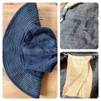 RARE ORIG VTG 1940s WW2 US ARMY DENIM DAISY MAE BOONIE FLOPPY HAT CAP MENS 7 1/2