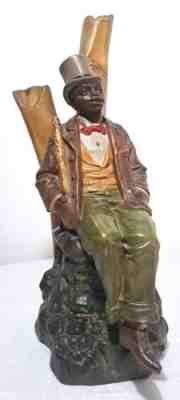 Antique J MARESCH Austrian Figure #6493, black man top hat cane bamboo tall 14"