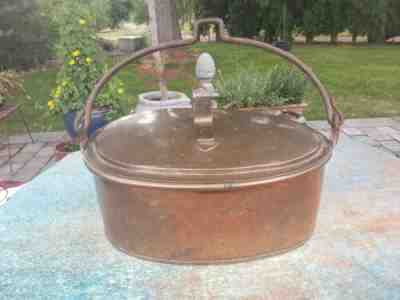Large ANTIQUE French Vintage COPPER POT Kettle w/ LID & Rack Bale Handle Roaster