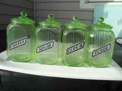 HOCKING VINTAGE GREEN 4 PIECE CANISTER SET - THEY GLOW