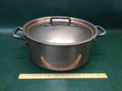 Vintage Bourgeat France #28 Copper Large Stock Pot w/ Lid ~ 12" Stainless lined
