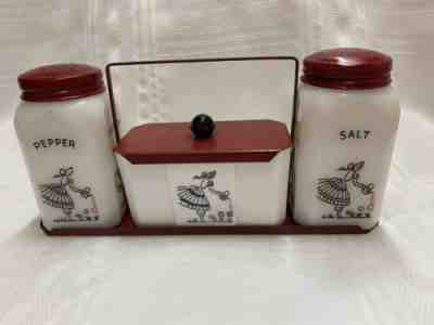 Vintage Salt Pepper Shaker & Grease Cont Tipp City McKee Watering Can Lady Girl