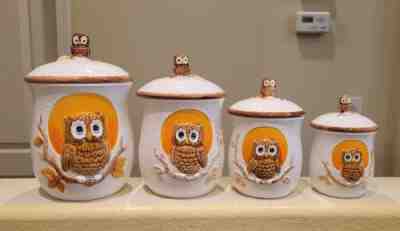 Vintage - HTF Sears Roebuck & Co Ceramic Owl Canister Set 1983 Japan 4 Canisters