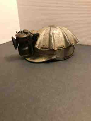 Vtg Coal Miner's Helmet/Hard Hat w/Grier Bros Star Carbide Cap/Hat Lamp (Brass)