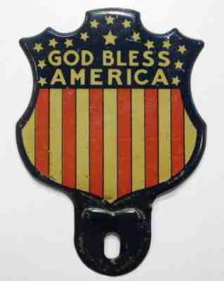 1940s God Bless America WW2 Patriotic USA Shield License Plate Topper Vintage