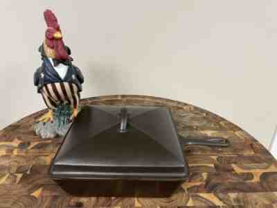 RESTORED 1930â??s HTF Wagner Sydney Cast Iron Square Chicken Fryer Skillet #1400