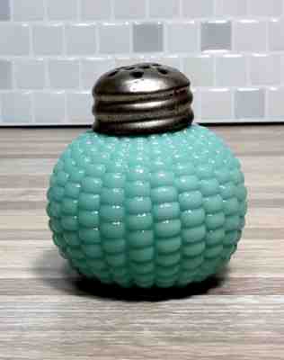 HTF Victorian Jadeite Glass Dithridge Sphere CORN Green Shaker w Lid ca 1896