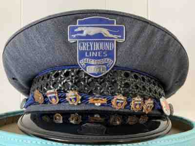 Vintage 1960s Greyhound Lines Bus Driver Hat Cap Service Pins (10k Gold 5 Year)