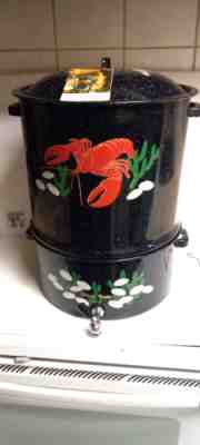 Vintage Speckled Enamel Double Steam Pot Lobster Crawfish Corn Clam Broth Spigot