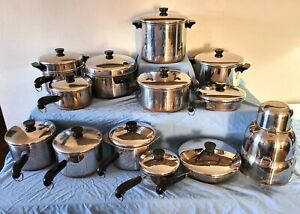 VINTAGE 1801 REVERE WARE STAINLESS COPPER BOTTOM COOKWARE - HUGE LOT 30 PIECES!