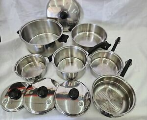 Vintage Saladmaster 18-8 Tri Clad Stainless Steel 10 Pc. Set Vapo Lid Pot & Pan