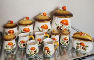 Vintage Merry Mushroom Canister Set Sears Roebuck 1976 Set Of 12