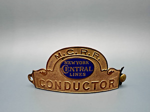 VINTAGE NY CENTRAL LINES MICHIGAN CENTRAL RAILROAD MCRR CONDUCTOR HAT BADGE B44