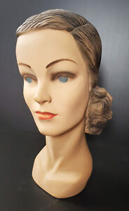 Vintage Chalk Millinery Mannequin Head Bust Hat Store Display Stand Art Deco 80