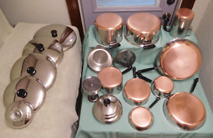 Vintage Revere Ware Pre-1968 Copper Bottom Cookware Set 22 pc Skillets Pots Pans