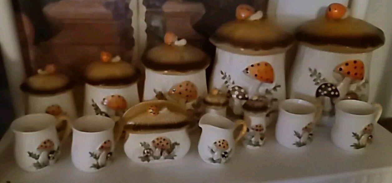 Vintage Merry Mushroom 13-Piece Canister Set 1978