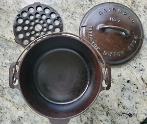 Cast Iron Griswold Slant Logo No 7 Tite-Top Baster Dutch Oven w/ Lid and Trivet