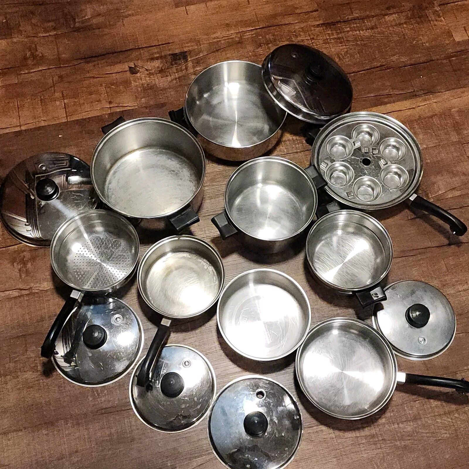 Vtg 16 Pc Saladmaster Cookware Set 18-8 Stainless W Vapo Lids Dallas Texas USA