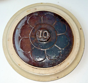 Old Antique Stoneware Crock Lid (Only) Marked "10" with Daisy Design, Redwing??