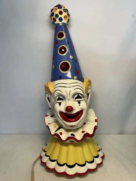 Vintage Rare 1950's Clown Lamp Porcelain Bust Porcelain Head With Hat Lamp 18"